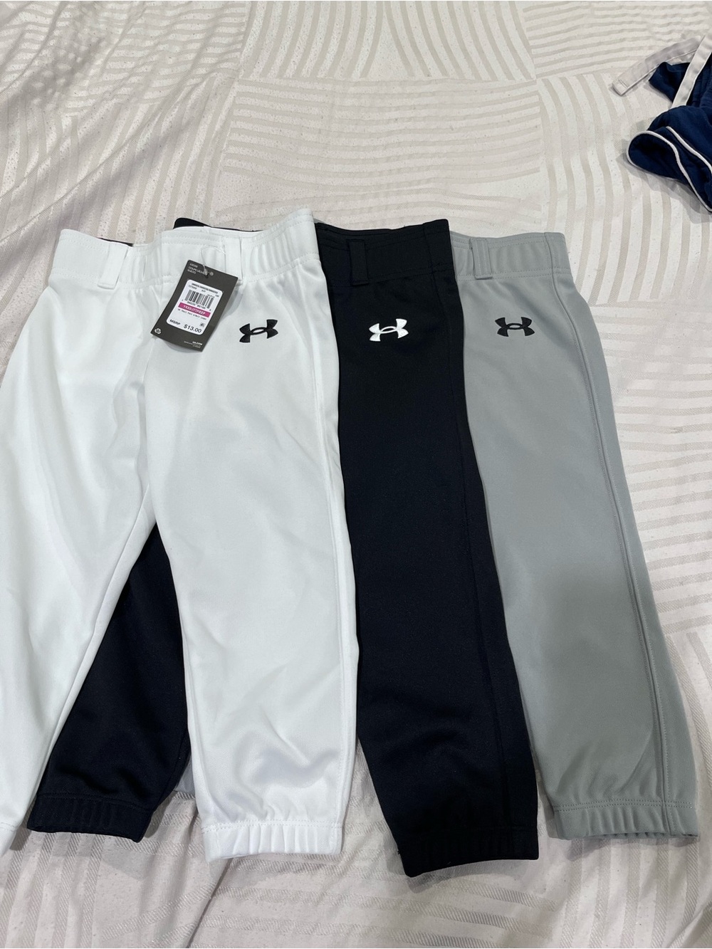 Under Armour Kids' Baseball Pants Knickers - White, Black, Gray (3 pants)